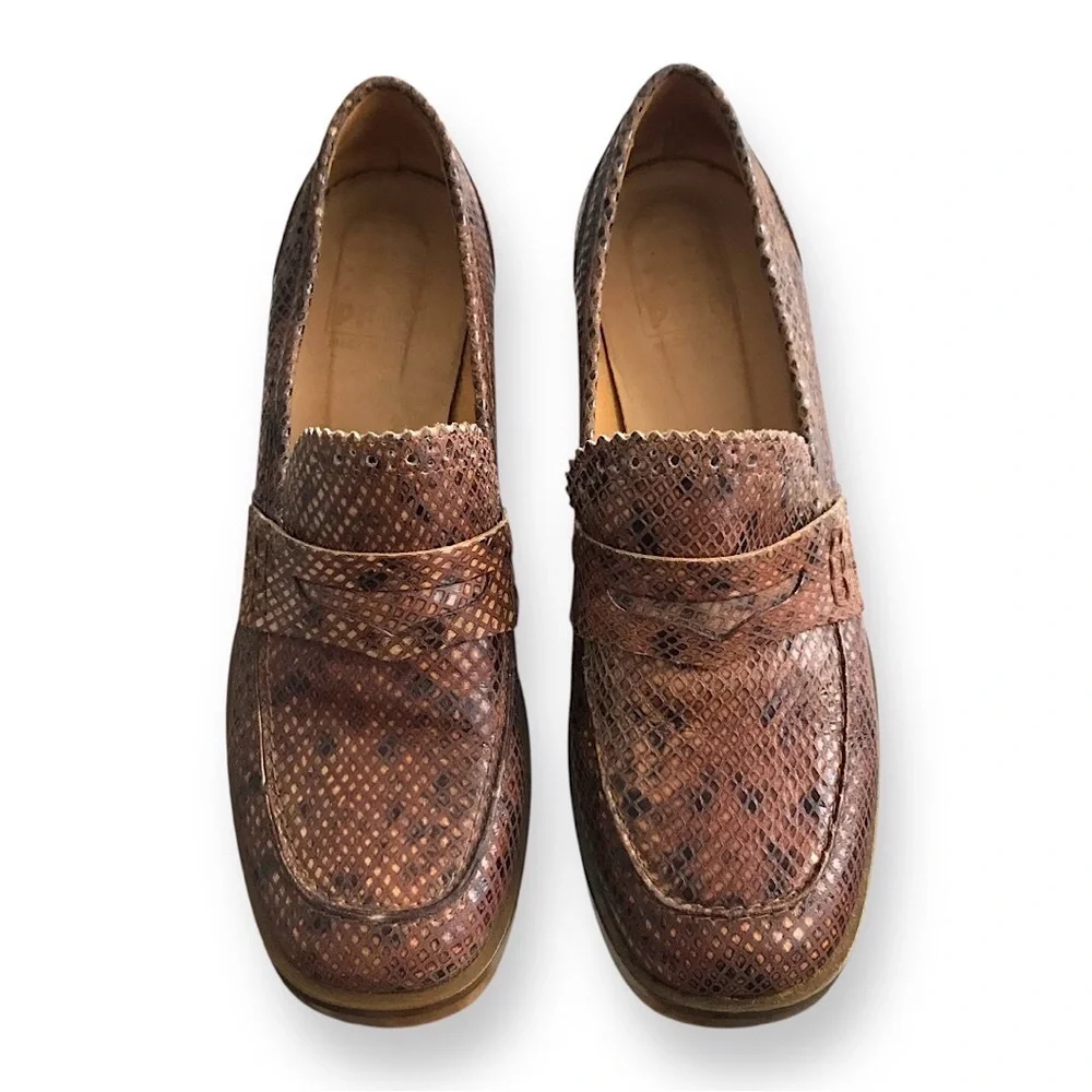 PF16 Paola Ferri Leather Chunky Block Heel Snakeskin Python Loafers EU 40 / US 9 - Picture 7 of 16